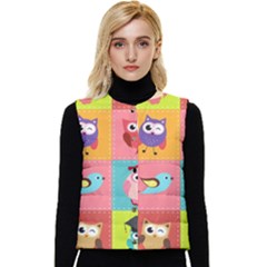 Owls Pattern, Abstract, Art, Desenho Women s Button Up Puffer Vest