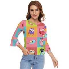 Owls Pattern, Abstract, Art, Desenho Bell Sleeve Top