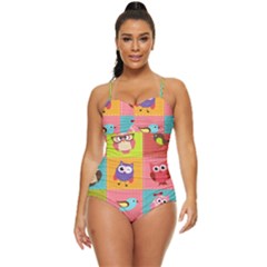 Owls Pattern, Abstract, Art, Desenho Retro Full Coverage Swimsuit by kyorashop23