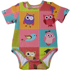 Owls Pattern, Abstract, Art, Desenho Baby Short Sleeve Bodysuit by kyorashop23