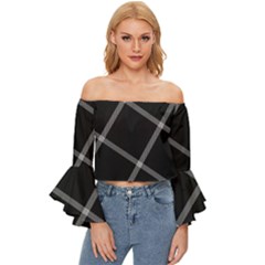 Stripes, Zigzag Off Shoulder Flutter Bell Sleeve Top