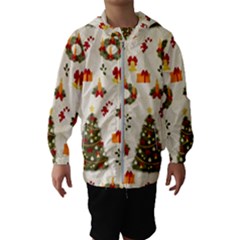 Christmas Pattern, Pattern, Christmas, Trees Kids  Hooded Windbreaker