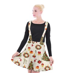 Christmas Pattern, Pattern, Christmas, Trees Suspender Skater Skirt