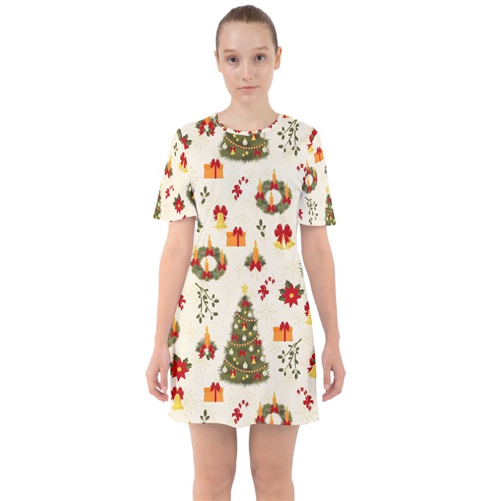 Christmas Pattern, Pattern, Christmas, Trees Sixties Short Sleeve Mini Dress