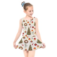 Christmas Pattern, Pattern, Christmas, Trees Kids  Skater Dress Swimsuit