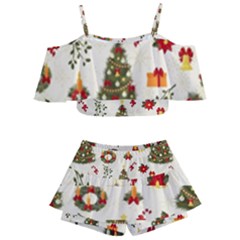 Christmas Pattern, Pattern, Christmas, Trees Kids  Off Shoulder Skirt Bikini