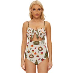 Christmas Pattern, Pattern, Christmas, Trees Knot Front One-piece Swimsuit