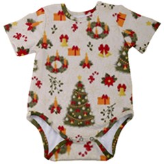 Christmas Pattern, Pattern, Christmas, Trees Baby Short Sleeve Bodysuit