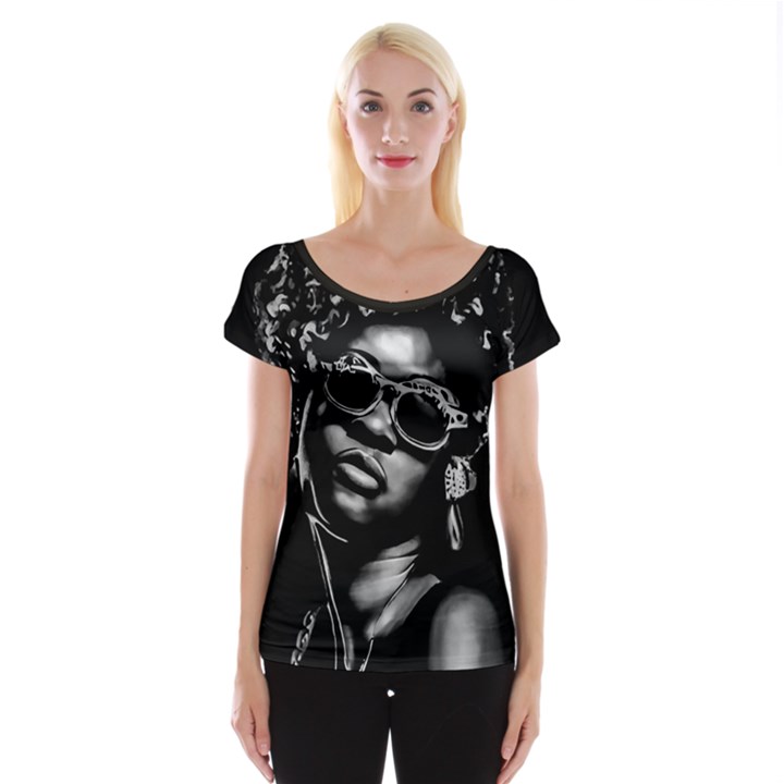 Afro Beauty Woman Portrait (AI+Human) Cap Sleeve Top