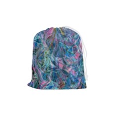 Saturday Straight Blue  Drawstring Pouch (medium) by kaleidomarblingart