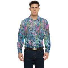 Saturday Straight Blue  Men s Long Sleeve Shirt by kaleidomarblingart