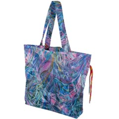 Saturday Straight Blue  Drawstring Tote Bag by kaleidomarblingart