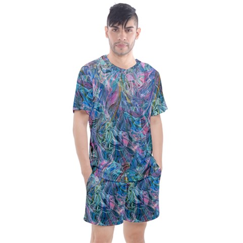 Saturday Straight Blue  Men s Mesh T-shirt And Shorts Set by kaleidomarblingart