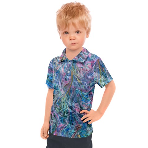 Saturday Straight Blue  Kids  Polo T-shirt by kaleidomarblingart