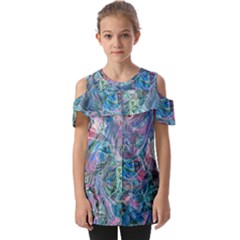 Saturday Straight Blue  Fold Over Open Sleeve Top by kaleidomarblingart