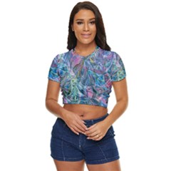 Saturday Straight Blue  Side Button Cropped T-shirt by kaleidomarblingart