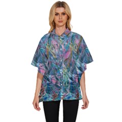 Saturday Straight Blue  Women s Batwing Button Up Shirt