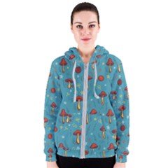 Whimsical Mushroom Pattern Women s Zipper Hoodie