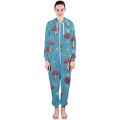 Whimsical Mushroom Pattern Hooded Jumpsuit (ladies)