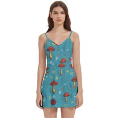 Whimsical Mushroom Pattern Body Wrap Sleeveless V-neck Mini Dress by Drawde