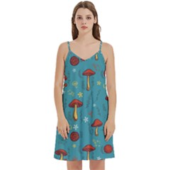 Whimsical Mushroom Pattern Mini Camis Dress With Pockets