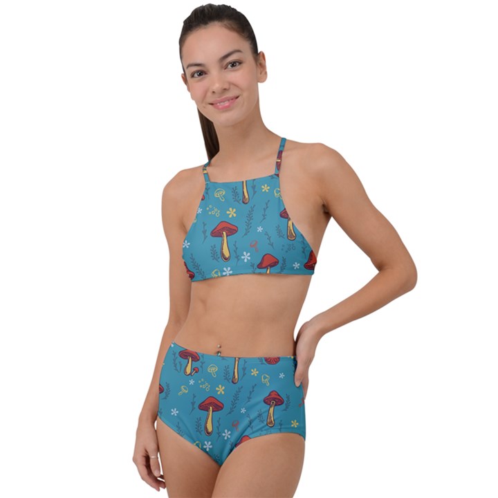 Whimsical Mushroom pattern Halter Tankini Set