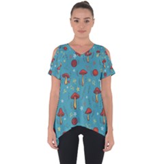 Whimsical Mushroom Pattern Cut Out Side Drop T-shirt