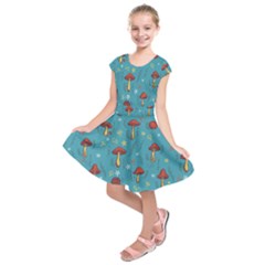 Whimsical Mushroom Pattern Kids  Short Sleeve Dress by Drawde