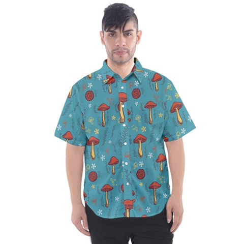 Whimsical Mushroom Pattern Men s Short Sleeve Shirt by Drawde