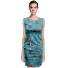 Whimsical Mushroom Pattern Sleeveless Velvet Midi Dress