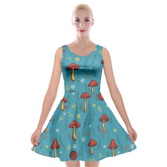 Whimsical Mushroom Pattern Velvet Skater Dress