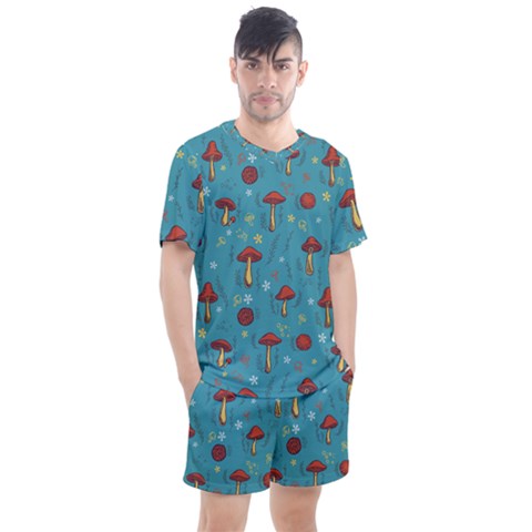 Whimsical Mushroom Pattern Men s Mesh T-shirt And Shorts Set by Drawde