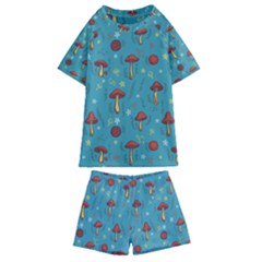 Whimsical Mushroom Pattern Kids  Swim T-shirt And Shorts Set by Drawde