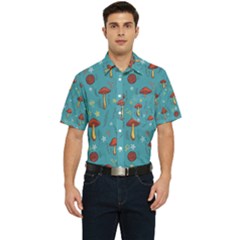 Whimsical Mushroom Pattern Men s Short Sleeve Pocket Shirt  by Drawde