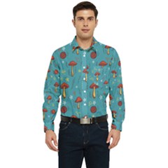 Whimsical Mushroom Pattern Men s Long Sleeve Pocket Shirt  by Drawde