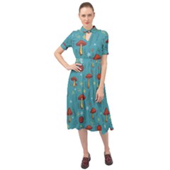 Whimsical Mushroom Pattern Keyhole Neckline Chiffon Dress by Drawde