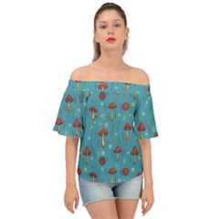 Whimsical Mushroom Pattern Off Shoulder Short Sleeve Top