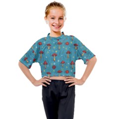 Whimsical Mushroom Pattern Kids Mock Neck T-shirt