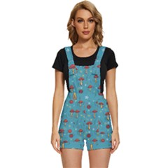 Whimsical Mushroom Pattern Short Overalls