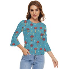 Whimsical Mushroom Pattern Bell Sleeve Top