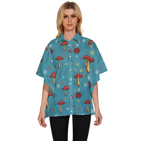 Whimsical Mushroom Pattern Women s Batwing Button Up Shirt by Drawde