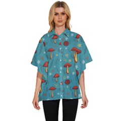 Whimsical Mushroom Pattern Women s Batwing Button Up Shirt