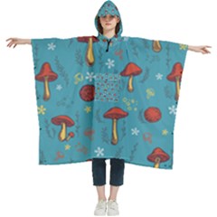 Whimsical Mushroom Pattern Women s Hooded Rain Ponchos by Drawde