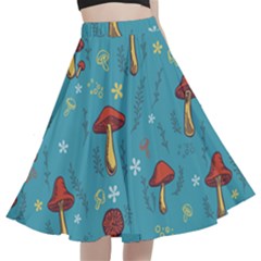 Whimsical Mushroom Pattern A-line Full Circle Midi Skirt With Pocket by Drawde