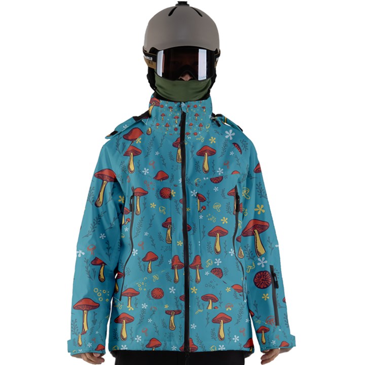 Whimsical Mushroom pattern Men s Zip Ski and Snowboard Waterproof Breathable Jacket