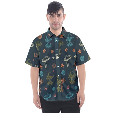 Whimsical Mushrooms Pattern Men s Short Sleeve Shirt by Drawde