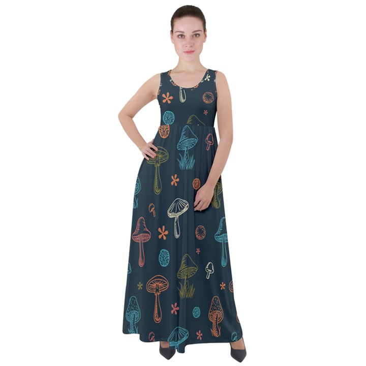 Whimsical Mushrooms pattern Empire Waist Velour Maxi Dress