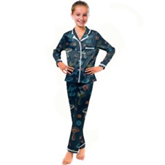 Whimsical Mushrooms Pattern Kids  Satin Long Sleeve Pajamas Set by Drawde