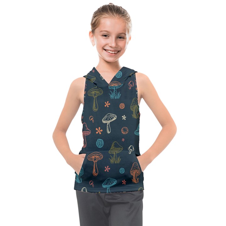 Whimsical Mushrooms pattern Kids  Sleeveless Hoodie