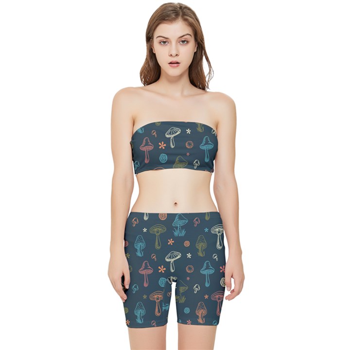 Whimsical Mushrooms pattern Stretch Shorts and Tube Top Set